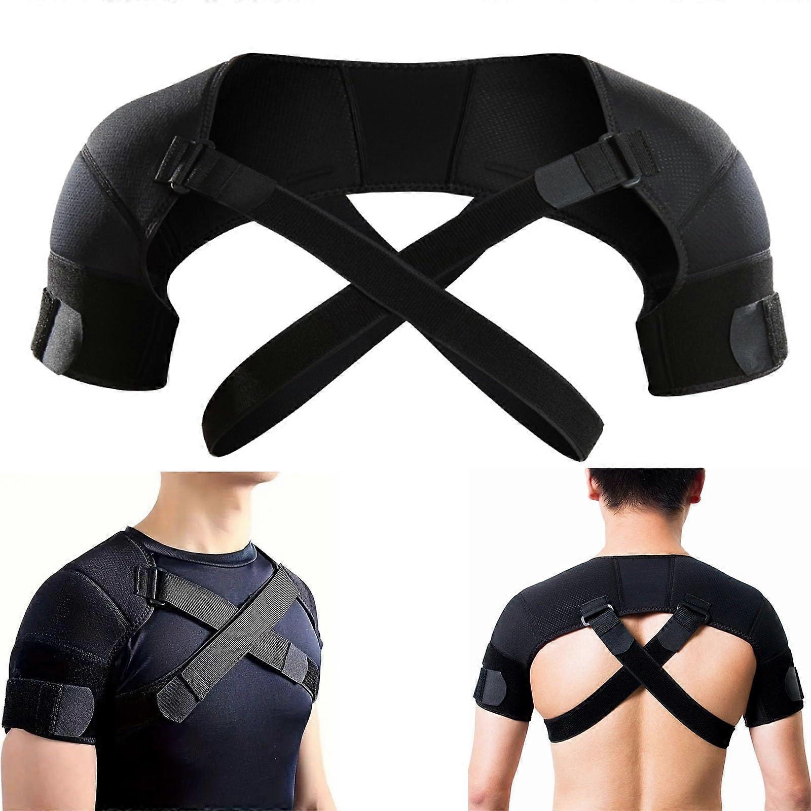 Adjustable Double Shoulder Support Brace L/XL for Frozen Shoulder, AC Joint Injury Prevention, Flexible Compression Wrap for Men and Women