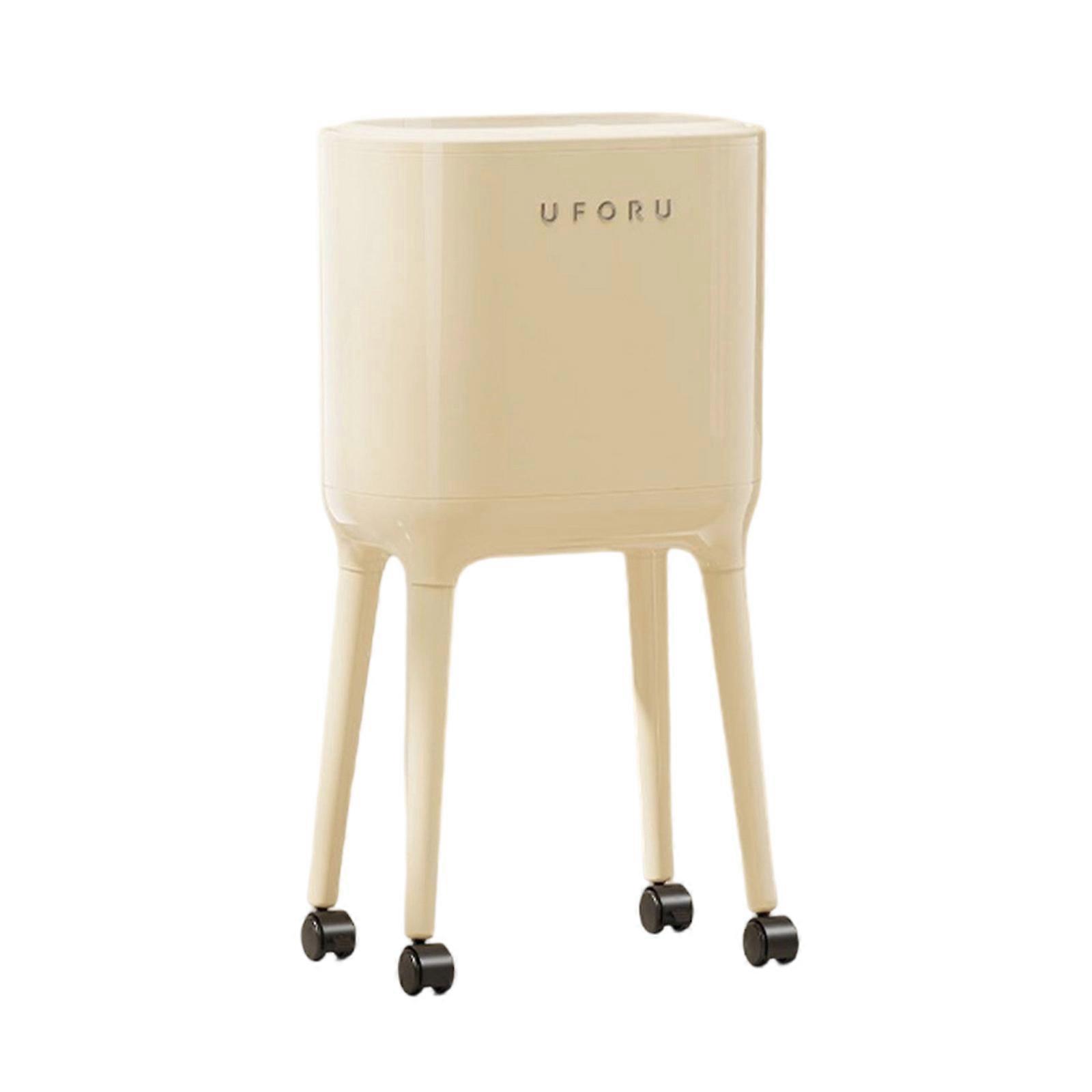 Contemporary Trash Can With Secure Locking Lid Design Slimly Profile Tall AntiScrape Base Waste Holder Home Decors White