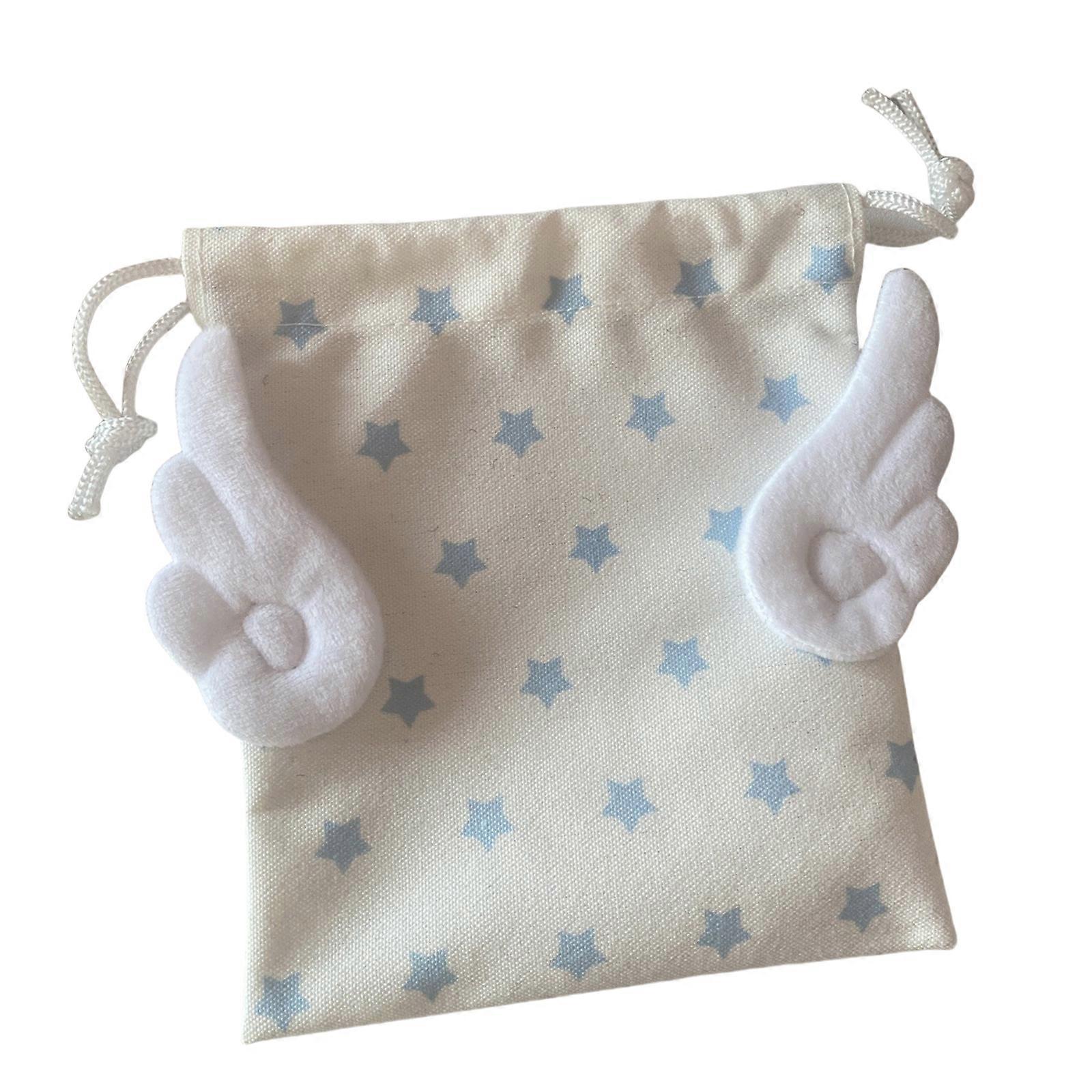 Drawstring Cosmetic Organizer Decorative Star And Wing Pattern Pocket Canvas Dustproof Pouch for Travel Essential