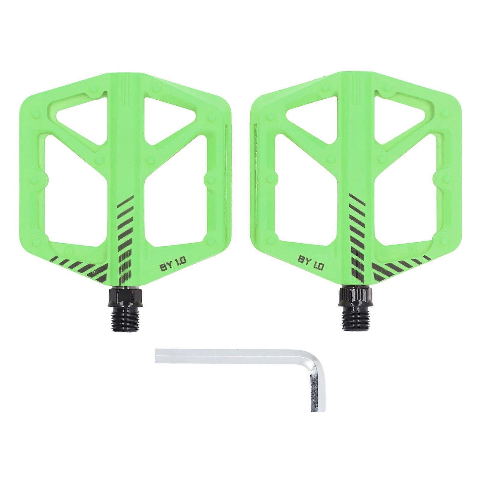 1 Pair Cycle Pedal Nylon Fiber Enlarged Anti Slip Reduce Friction Flat Pedal Platform Pedal for Road Cycle Mountain Cycle Green