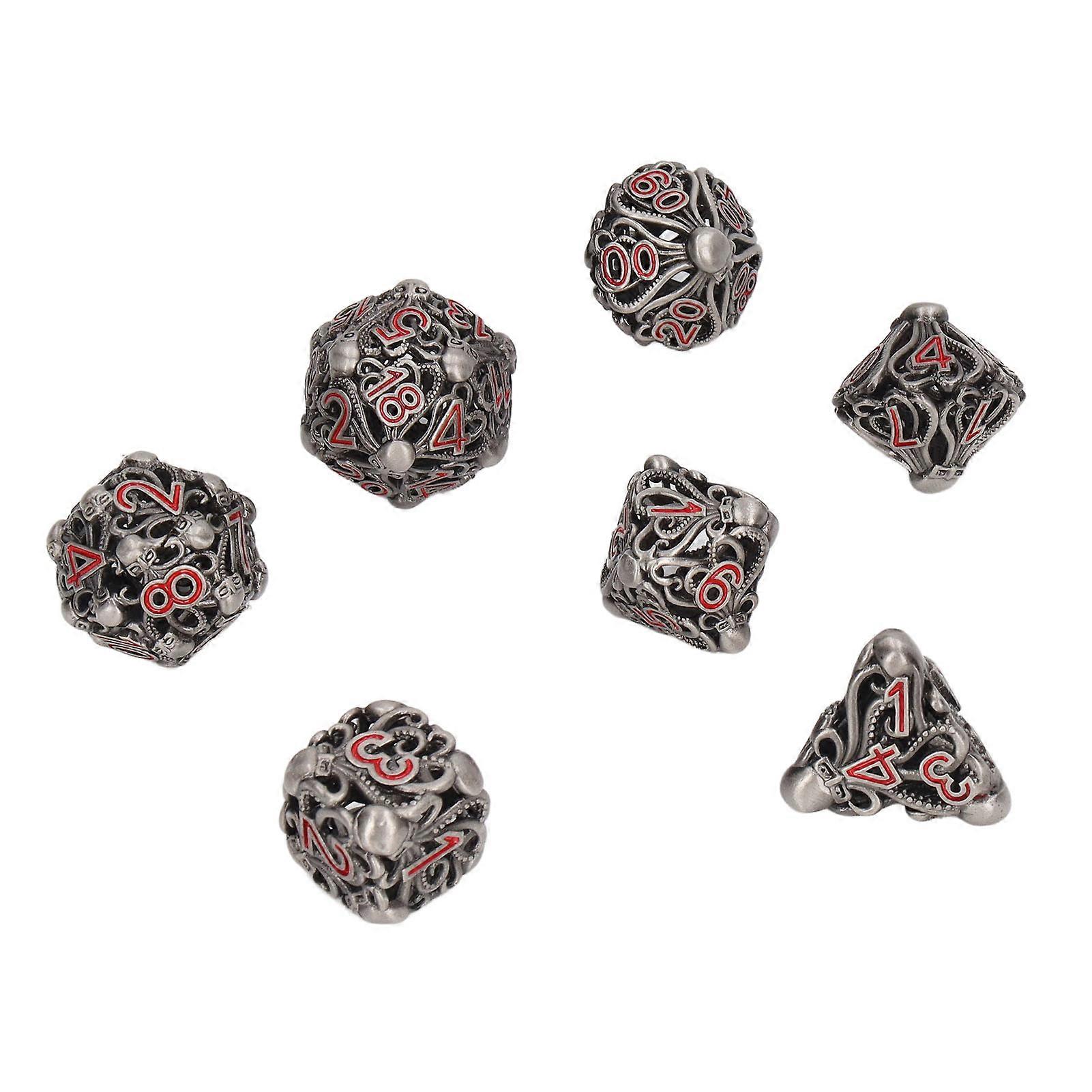 7pcs Octopus Pattern Portable Brass Exquisite Hollow Polyhedral Dice Props for Role Playing Game