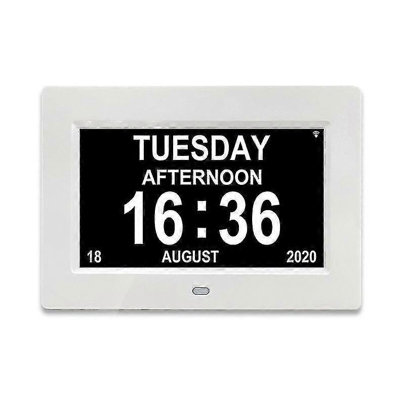Alzheimer's Clock - 7" LCD Digital Calendar Clock with Date, Day, and Time for Seniors (White)