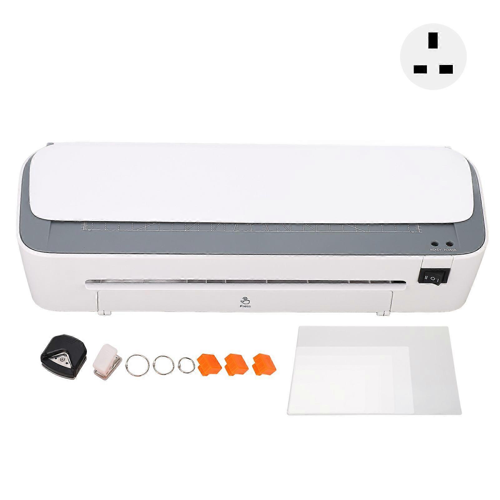 Laminator μηχανή A4 επιτραπέζια καυτή κρύα που ελασματοποιεί θερμικά με το γωνιακό Rounder κοπτών εγγράφου για το βουλώμα 220240V 280W UK σχολικών επιχειρήσεων γραφείων
