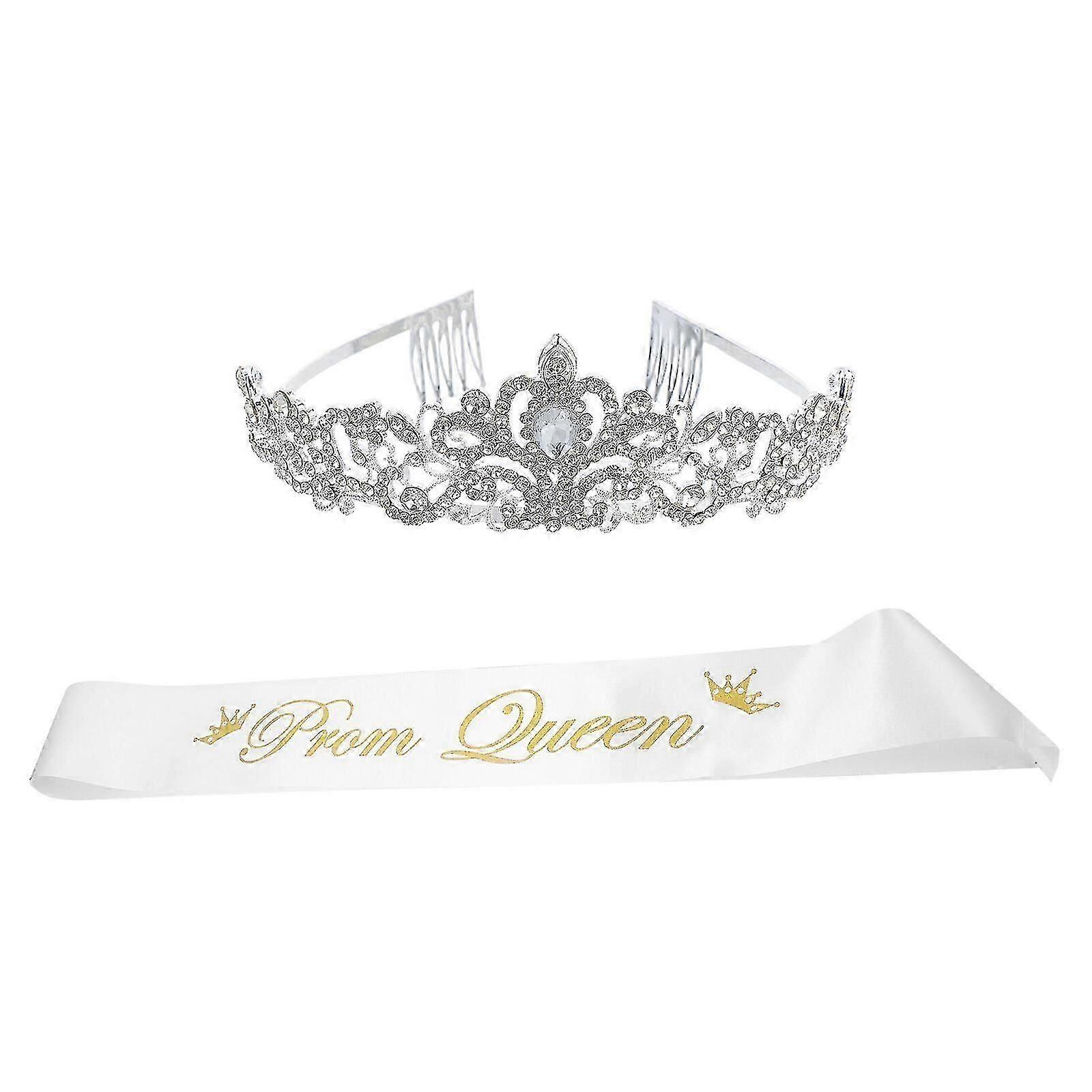 2 stuks Prom Queen Sash en Crystal Rhinestones Crown Set Bruiloft Party Hoofdtooi