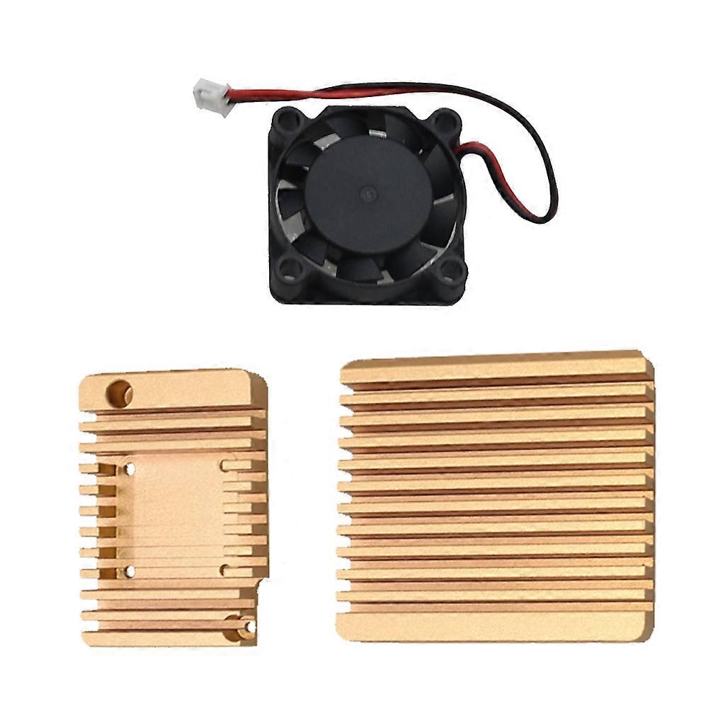 CNC Aluminum Alloy Case Shell Box Enclosure With Cooling Fan Heat Sink Heatsink For NanoPi R2S Mini Router  Gold