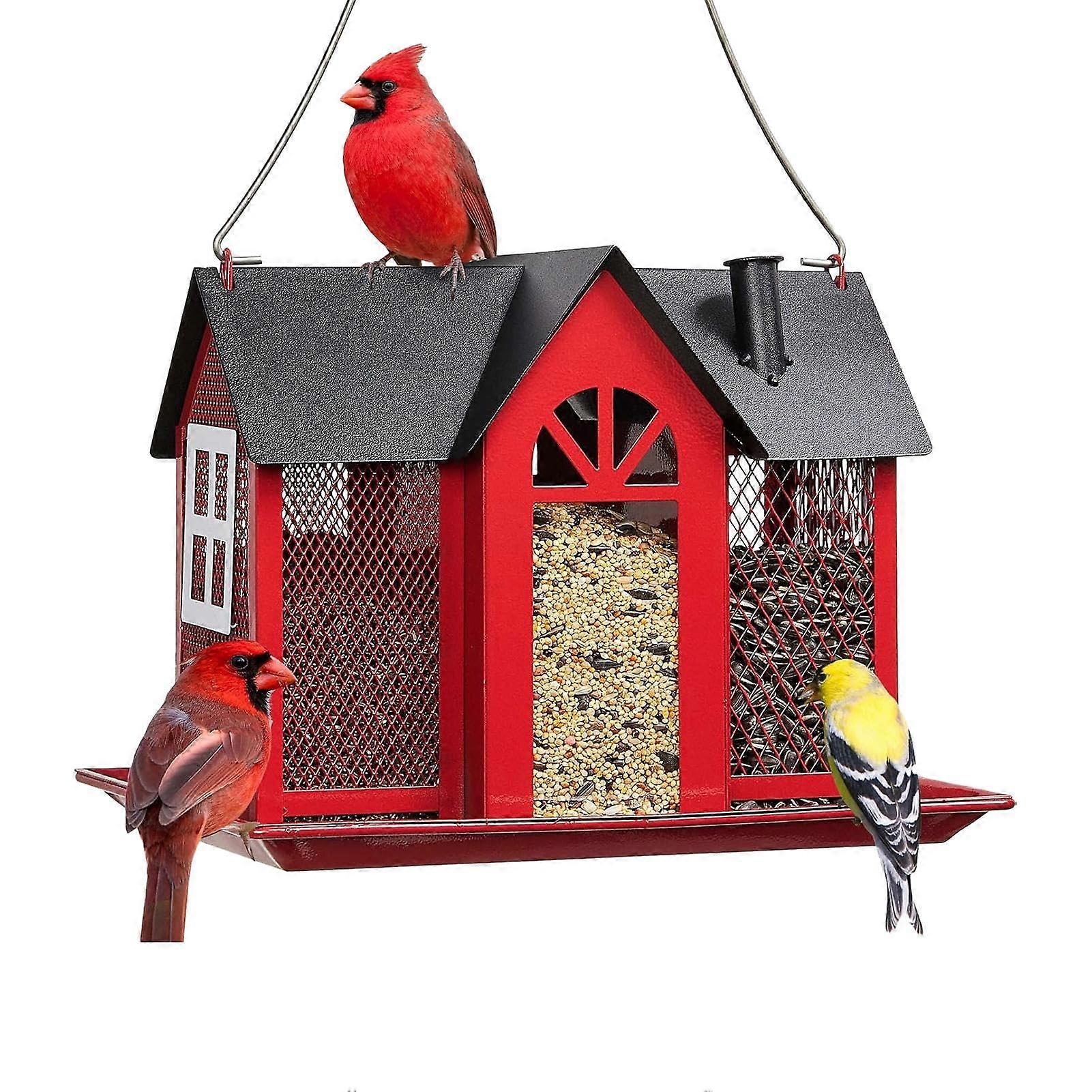 House Shape Bird Feeder with 3 Compartments, Weatherproof Red