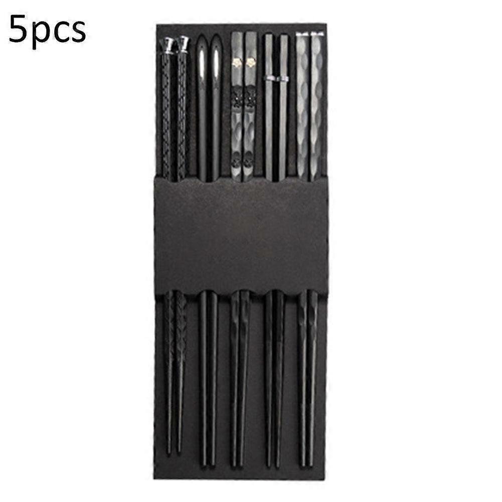 5 pairs of household black alloy chopsticks non-slip kitchen chopsticks