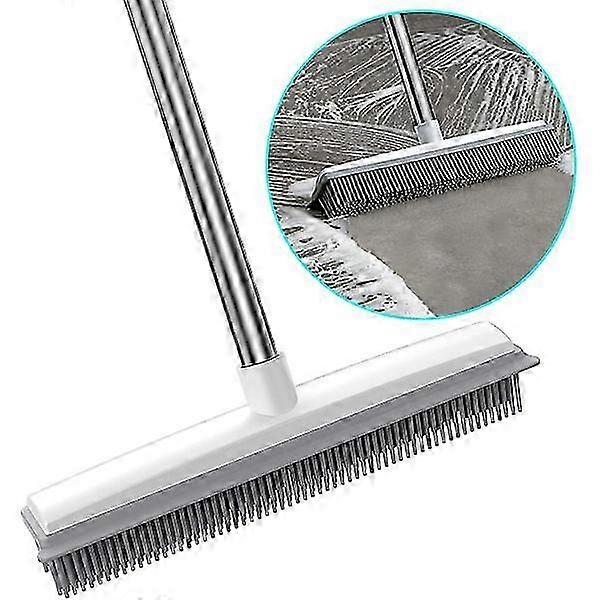 Adjustable 2 in 1 Rubber Broom with Scraper Edge for Outdoor Use, Perfect for Cleaning Carpets, Kitchens, Yards, and Windows