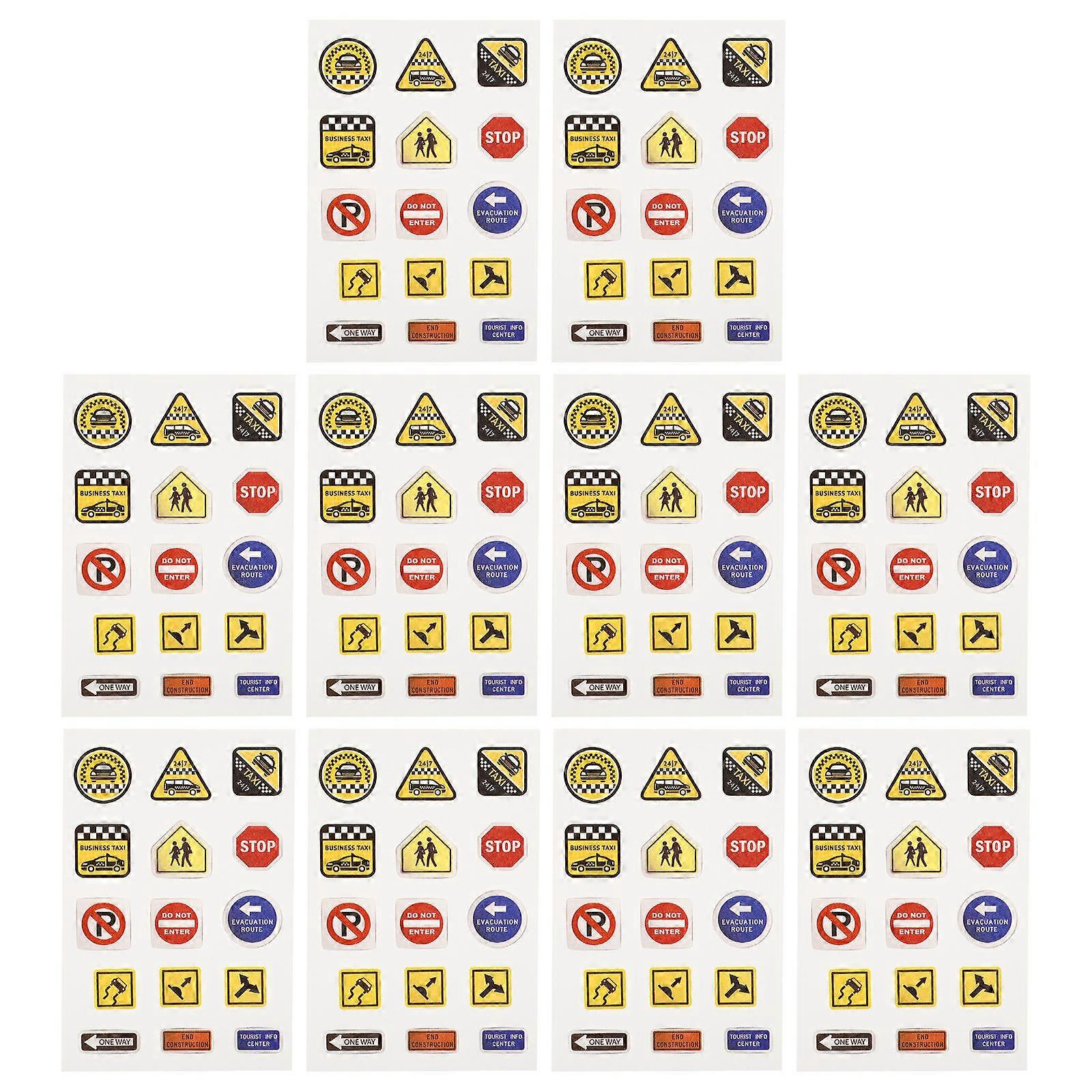 Traffic Sign Stickers 10 Sheets Removable Road Decals for DIY Projects, Easy Peel, Non Stick, Creative Imagination Activity for Kids