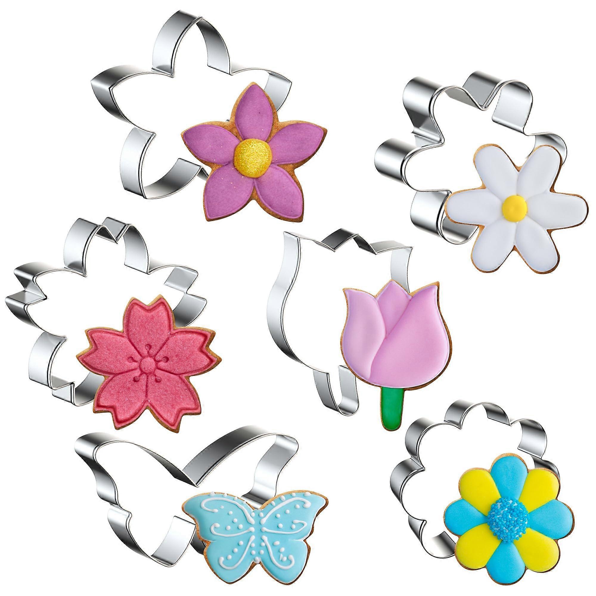 Flower Cookie Cutters Set of 6 for Biscuits, Cakes, Baking (6 Pieces)