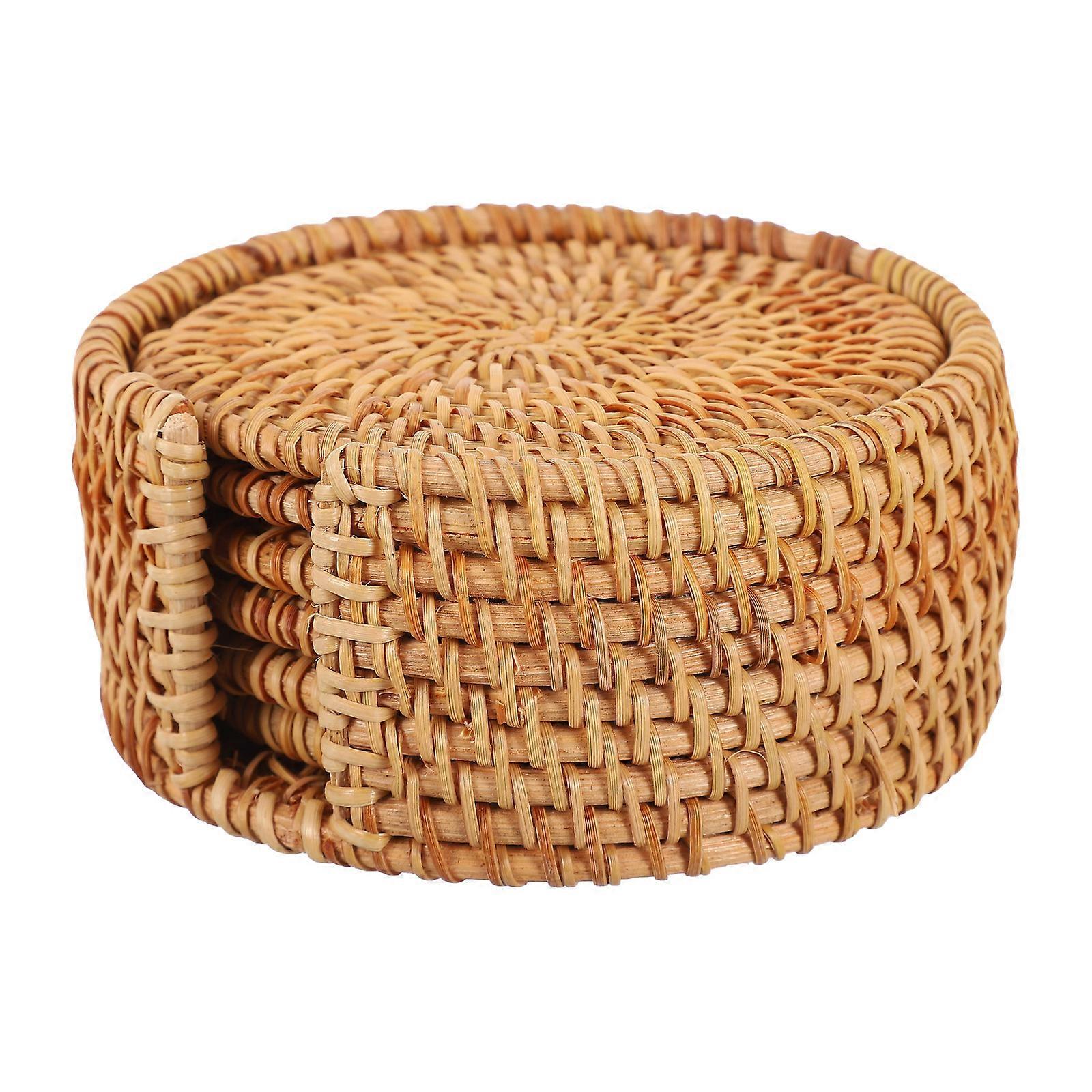 Handwoven Vietnamese Rattan Mug Pads Heat Insulating Coasters for Cups, Decorative Woven Coasters for Home Table Protection and Drinkware