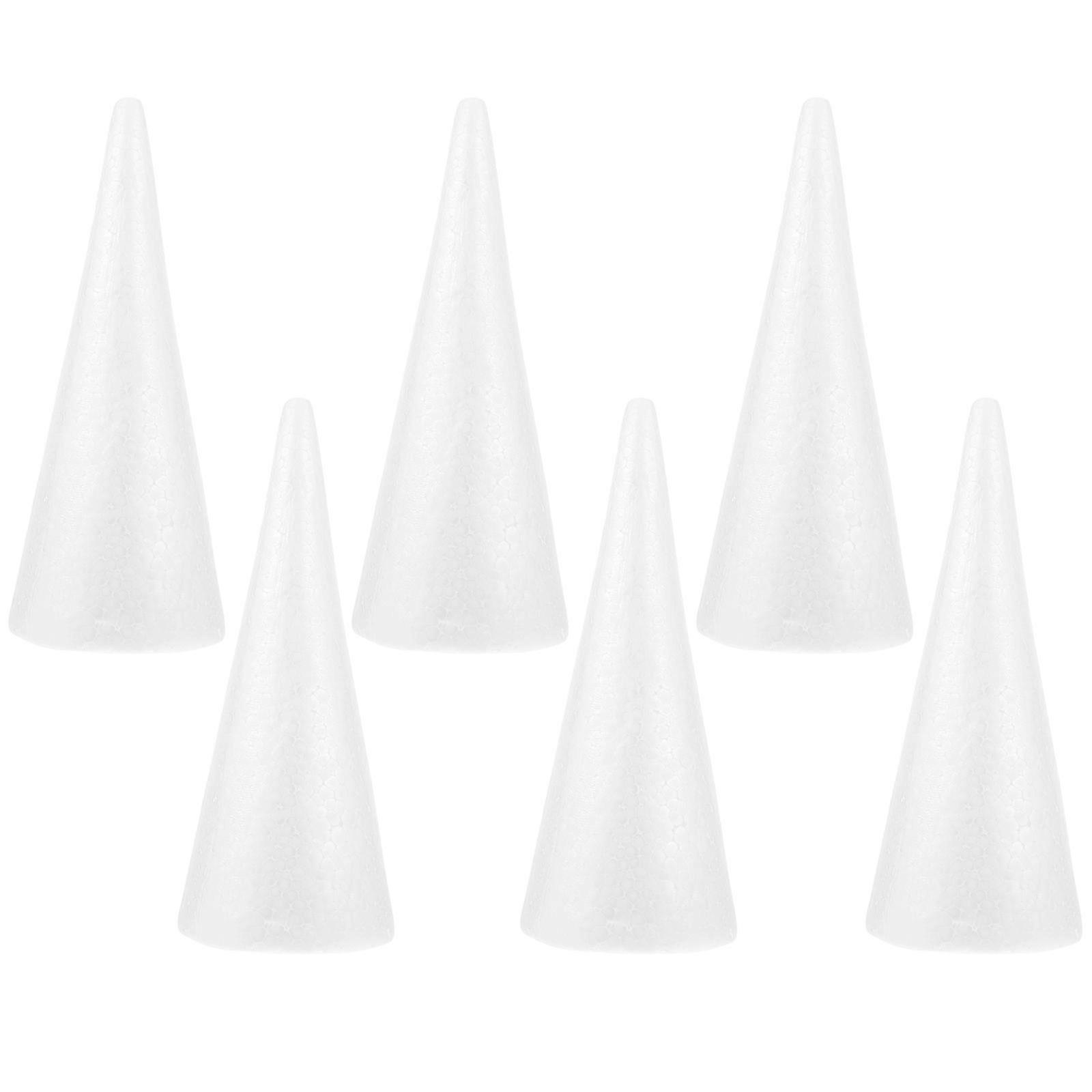6pcs Handmade White Solid Cone DIY Craft for Christmas (24.5x10cm)
