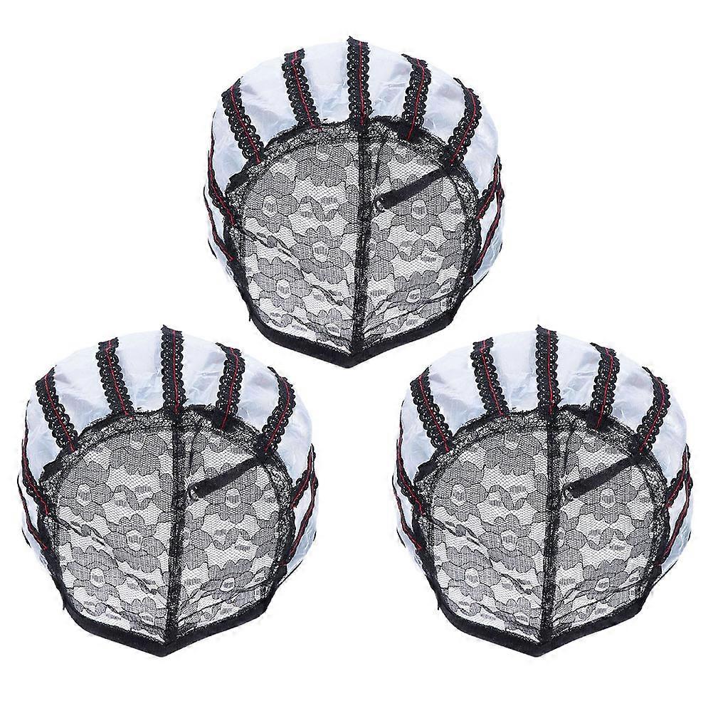 3pcs Breathable Lace Mesh Wig Cap Dome Soft, Durable, Comfortable for Wig Making and Daily Wear Black