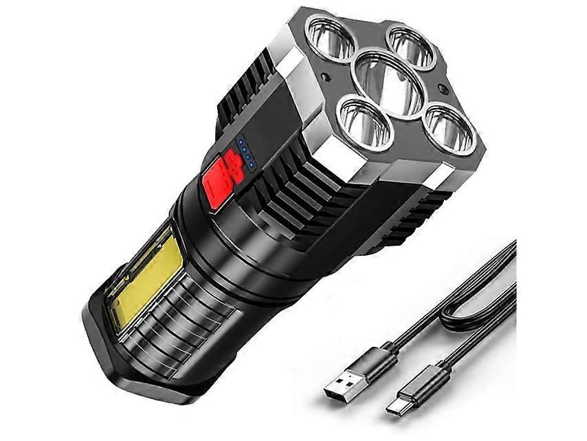 Torches Led Super Bright, Five-Nuclear Explosion LED Flashlight Strong Light Rechargeable, Led Spotlight Flashlight Portable Powerful Searchlight(Blac