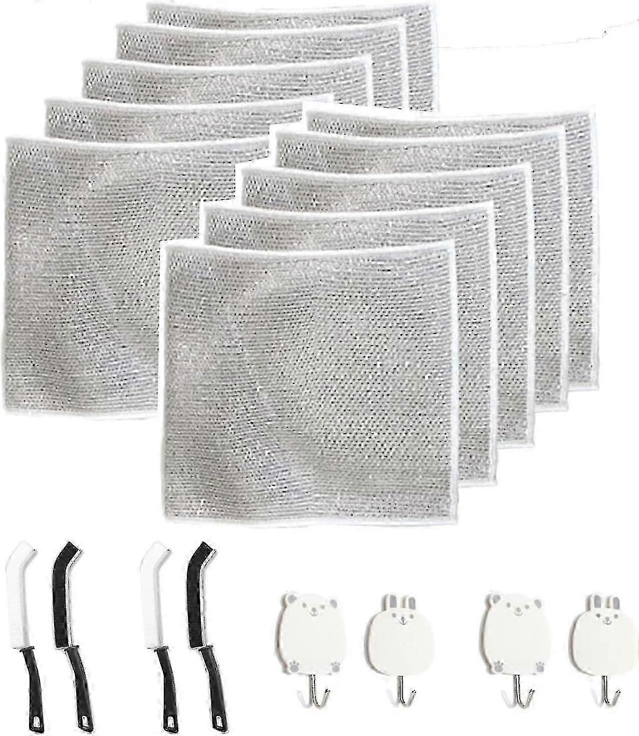 Πολυλειτουργικό πιάτο καλωδίων χωρίς γρατσουνιές, πετσέτες πιάτων χαλύβδινου σύρματος με γάντζο βούρτσας - 2 σετ