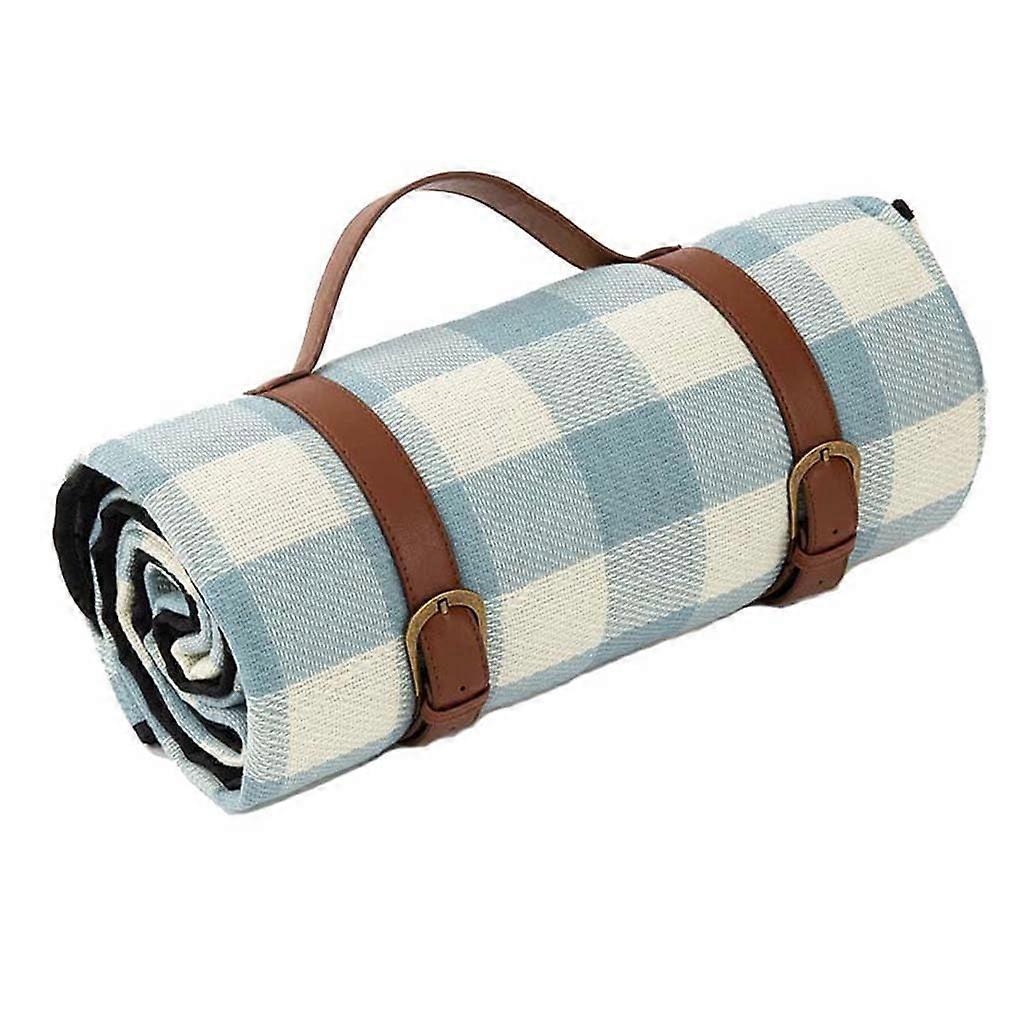 picnic blanket, 3layer, thick, foldable, outdoor blanket for family picnics, camping, beach (bluewhite)