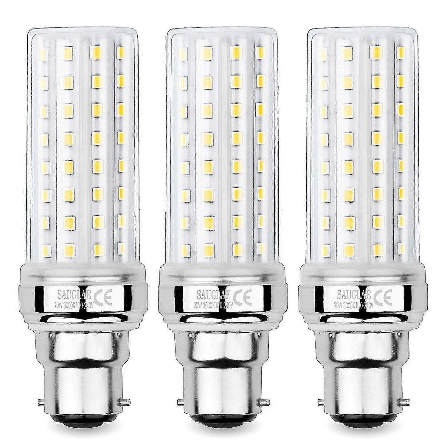 أضواء ذرة LED 20 واط ، لمبة متوهجة مكافئة 150 واط ، 2300LM ، 3000K أبيض دافئ ، لمبات حربة B22 ، 3 قطع