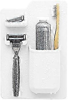 White Toothbrush & Razor Holder - Silicone Toiletry Organizer for Shower & Bathroom - Features Silicone-Grip Technology