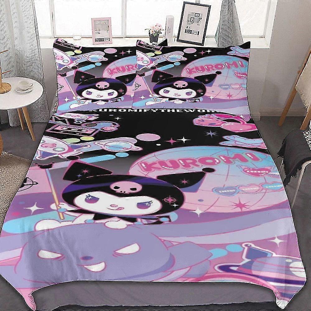 Śliczny zestaw pościeli z kreskówek anime, lekki wystrój pokoju z nadrukiem 3D dla dzieci, 1 poszewka na kołdrę i 2 poduszki, 86 x 70