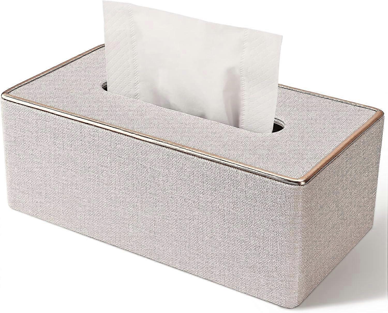 Tissue Box Cover, PU Leather Tissue Box Holder, Rectangular Tissue Box Covers, Rectangle Tissue Holder-Beige