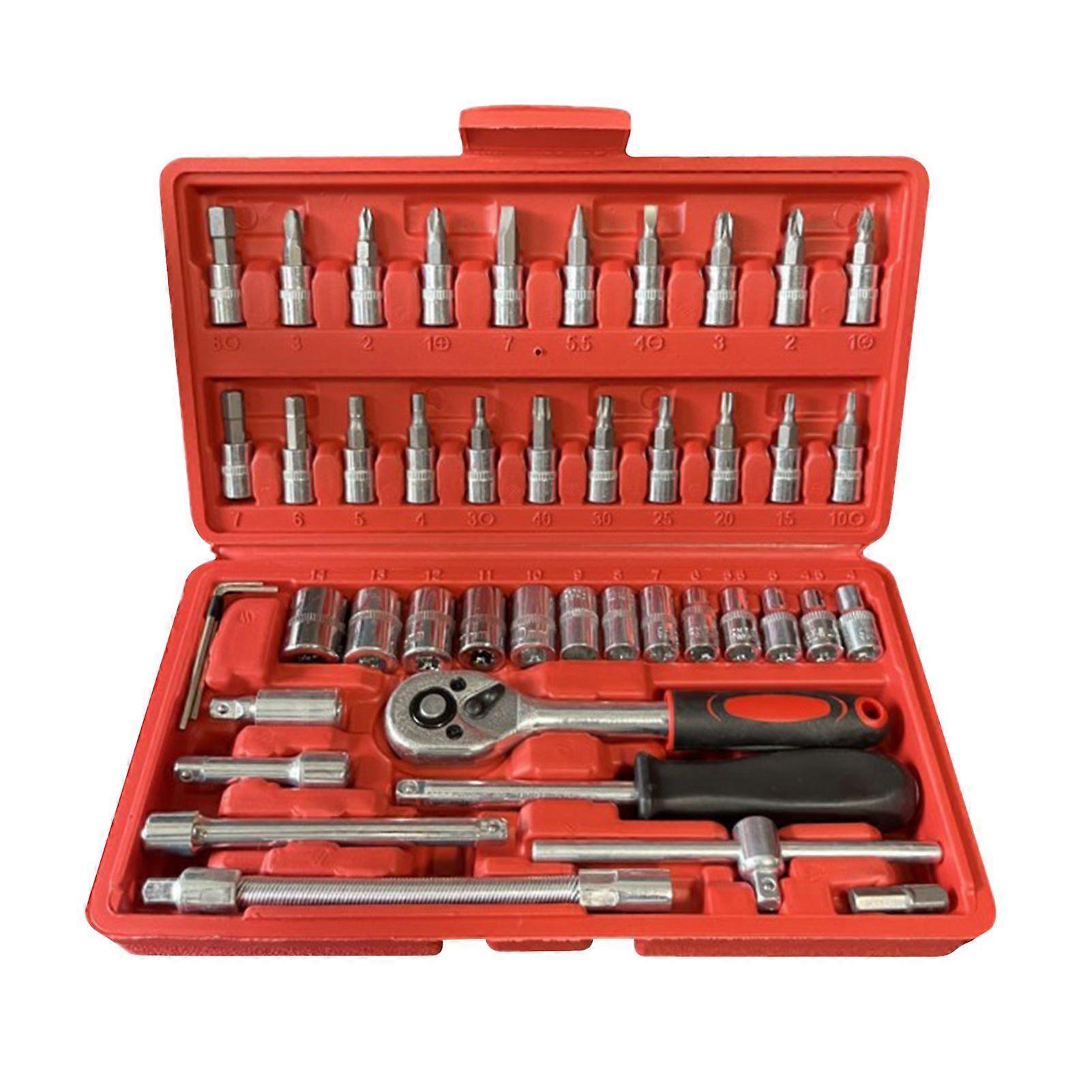 46pcs 1/4 Inch Ratchet Socket Repair Wrench Set Drive Socket Ratchet Wrench Combination Tools Kit for Car Repair