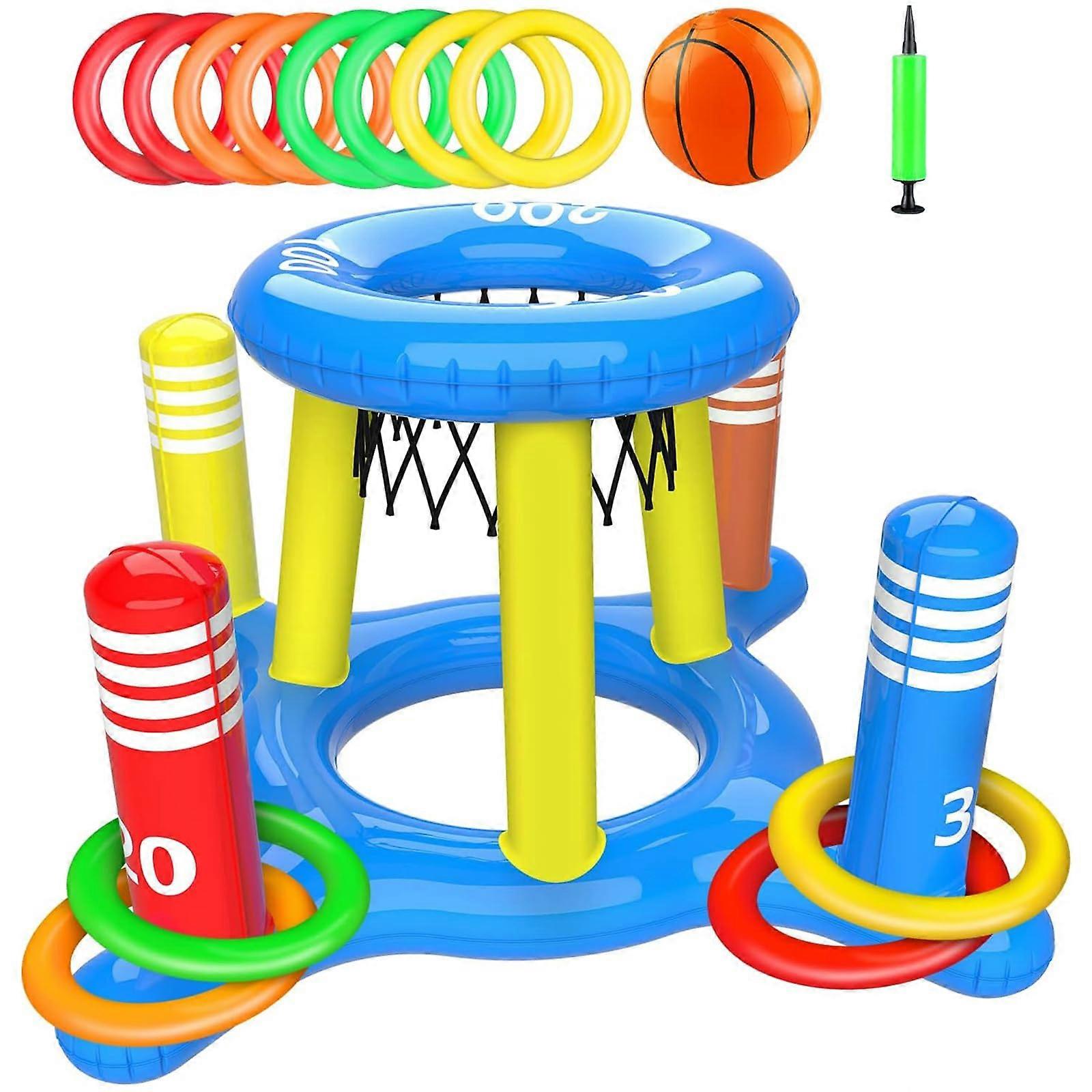 Inflatable Pool Toy Set, 2 in 1 Floating Basketball Hoop and Throwing Basket, Portable Outdoor Water Fun for Kids and Adults