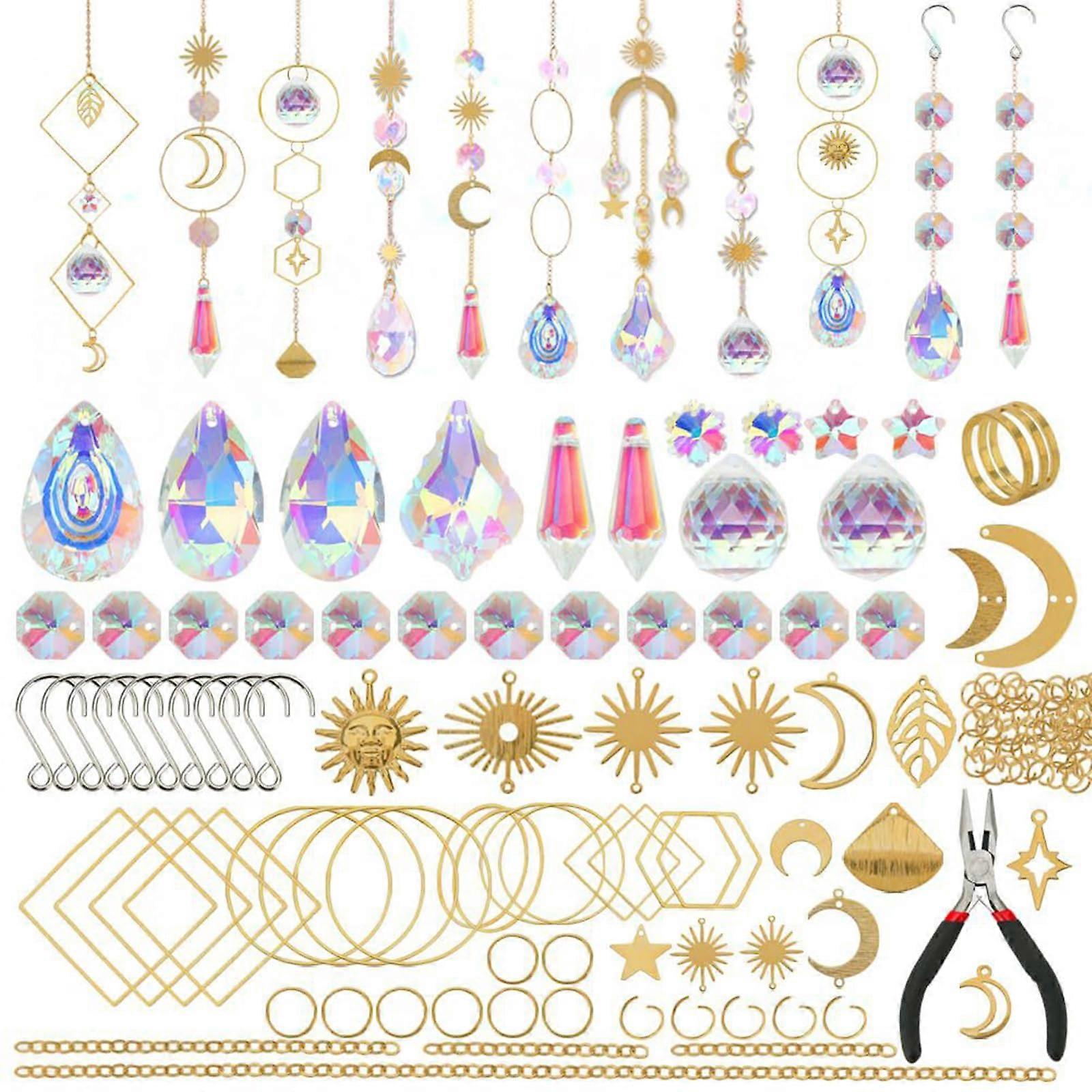 200Pcs Suncatchers Making Set for Adults and Kids, Crystal Craft Kit with Hooks for DIY Home Decor