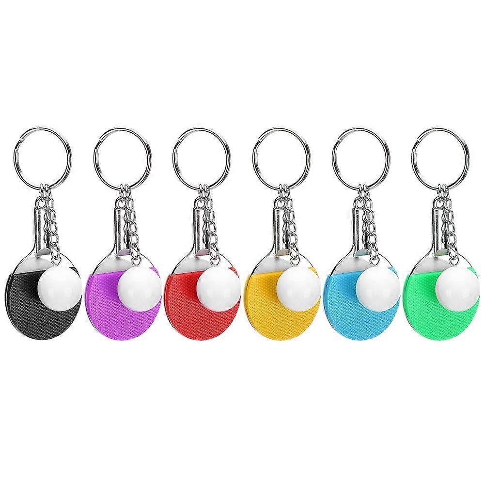 6pcs Mini Table Tennis Racket Keychain Set – Ping Pong Bat Keyring for Bags and Gifts
