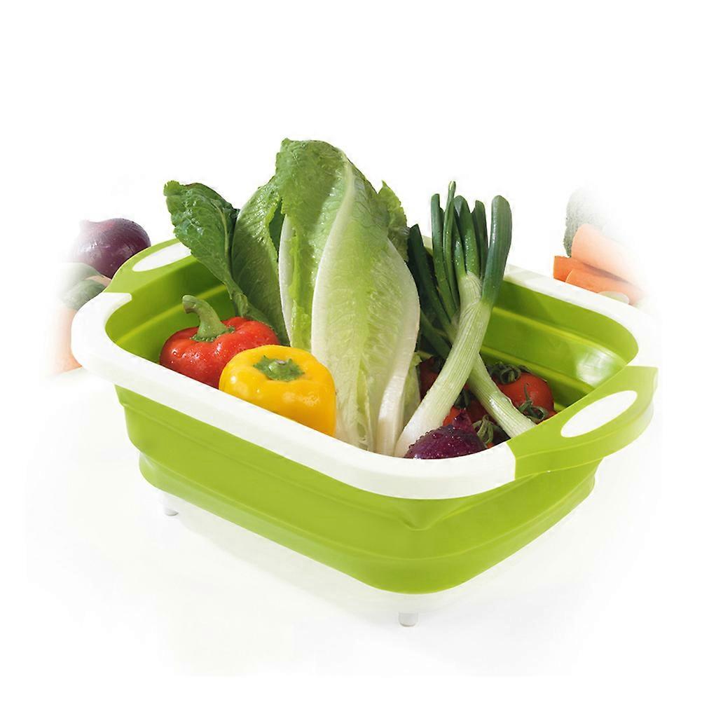 Fruit And Vegetable Washing Basket Multi-Function Folding Cutting Board Kitchen Utensil Green 40*14cm 1Pack