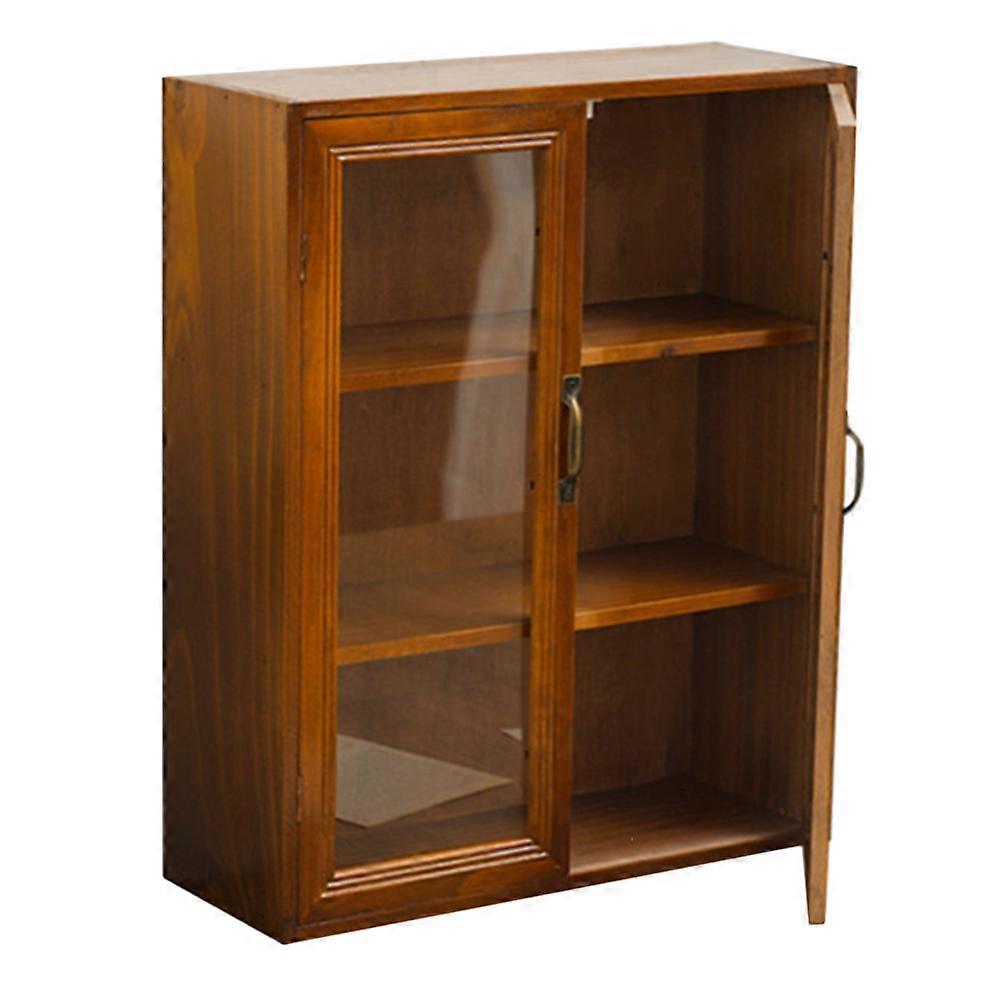 Vintage Wooden Desktop Storage Cabinet with Glass Doors – Multi Functional Organizer for Bedroom & Home, Holds Makeup & Accessories, Stylish &