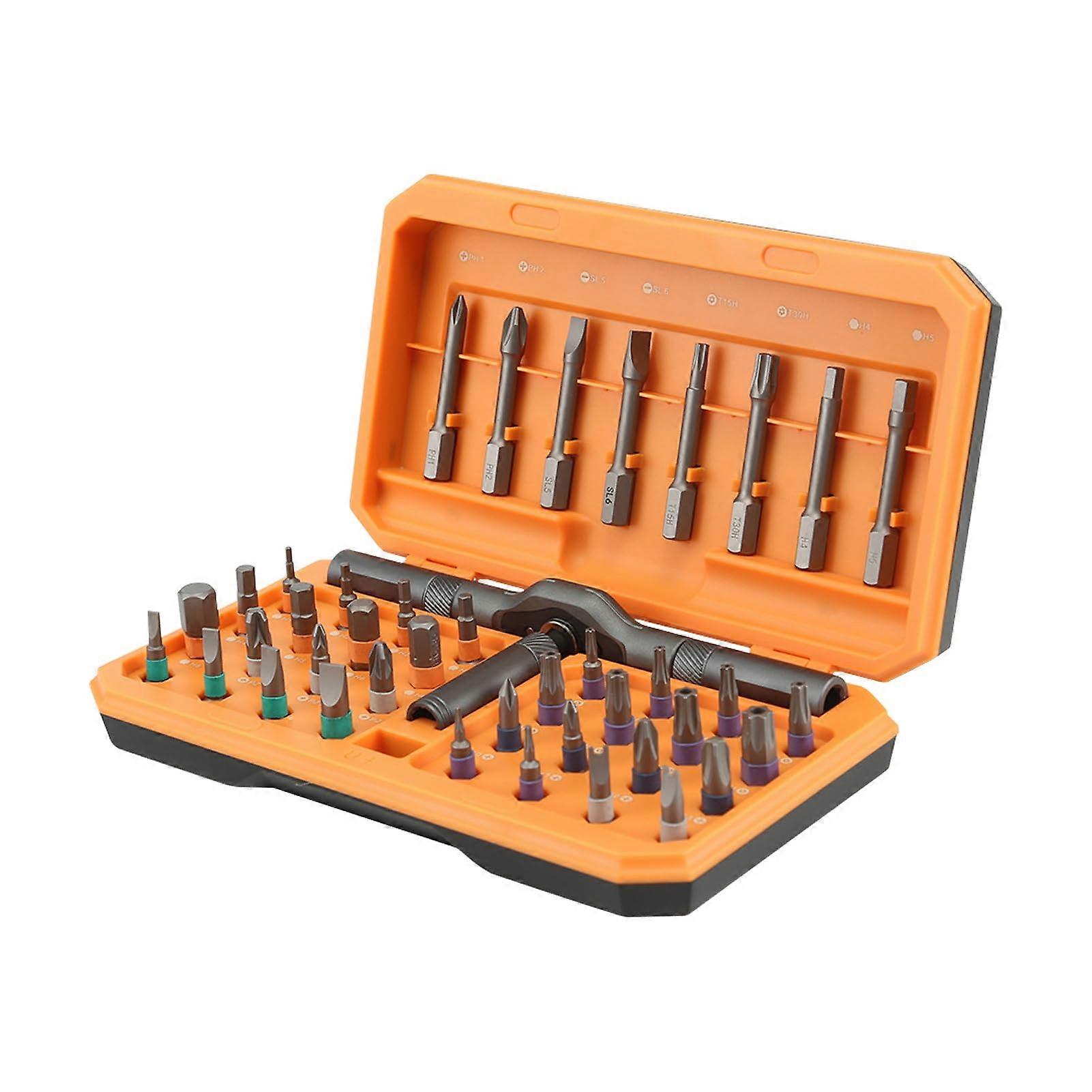 42 in 1 Screwdriver Set With Magnetic Bits, S2 Steel, Ratcheting T-Handle For Furniture Electronics Bicycle DIY Tools