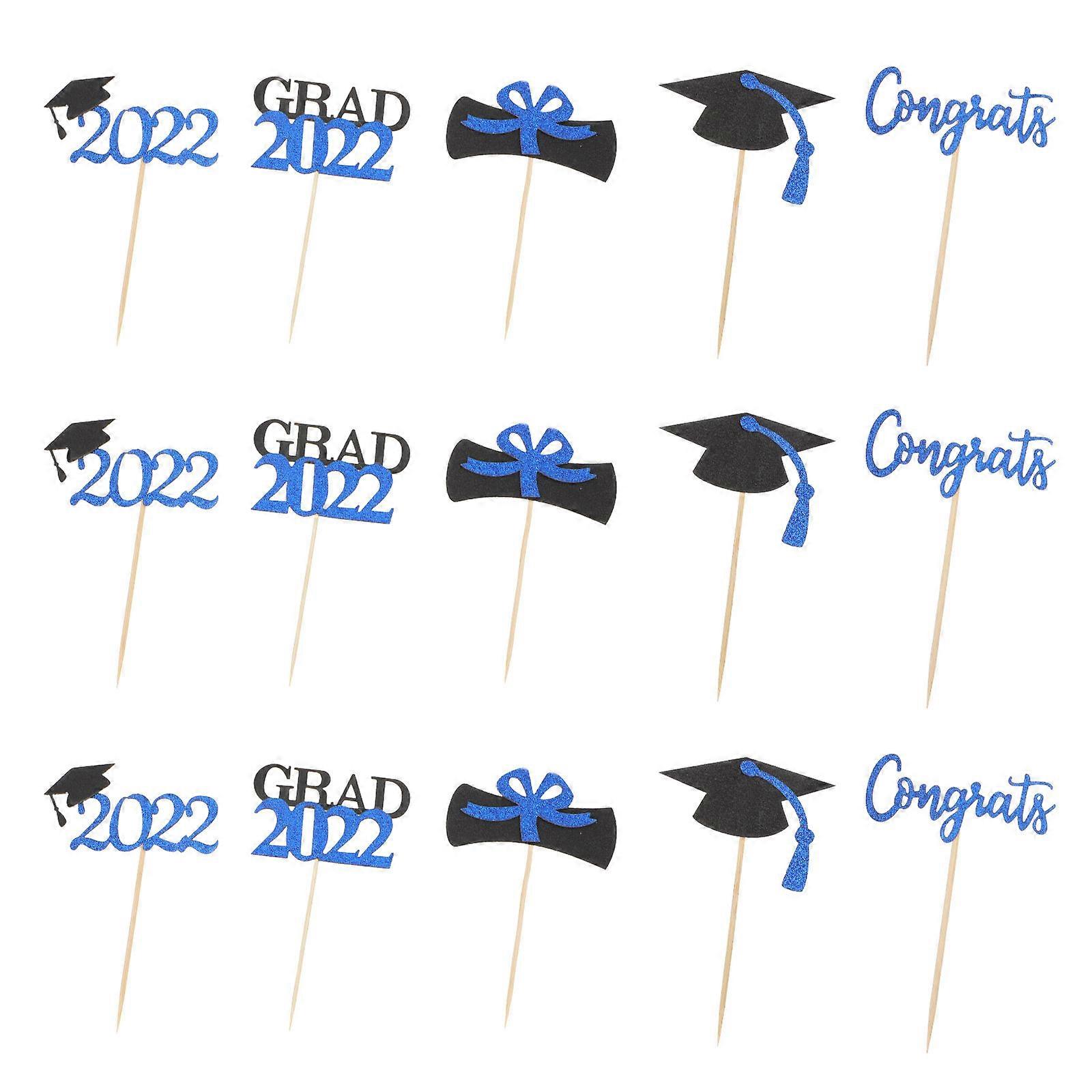 Blue Paper Cake Sticks with for Graduation Parties and Photo Props 30 Pcs