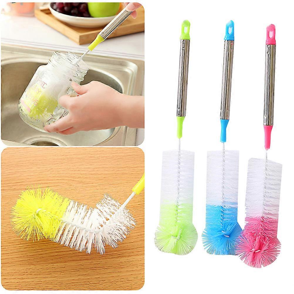 Nylon and Stainless Steel Bottle Brush with Long Flexible Handle for Cleaning 2pcs Assorted Color