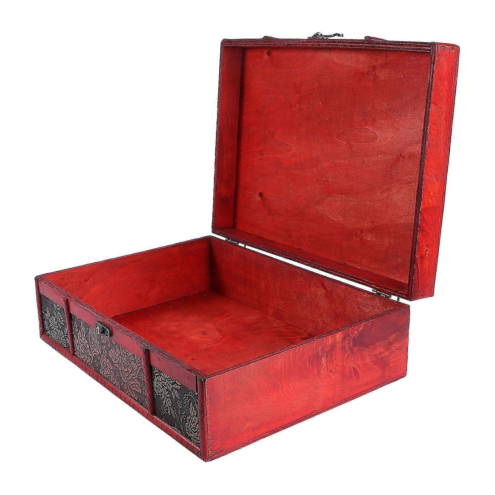 Hemoton Vintage Desktop Storage Boxes Wooden Books Storage Case Jewelry Container Large Sundries Document Box without Lock Pattern