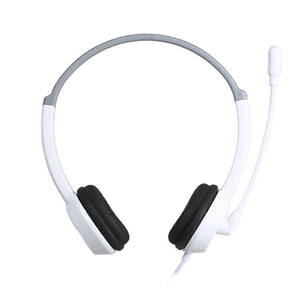 White Stereo Headset with Noise Cancelling Mic for Computer Gaming and Office Use Adjustable Lightweight