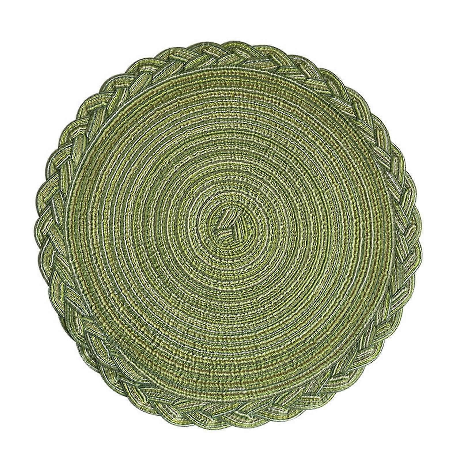Washable Table Placemat Set of 4, Fabric, Round Circles with Woven Edges, Dining Table Mats for Kitchen, 38x38cm, Green