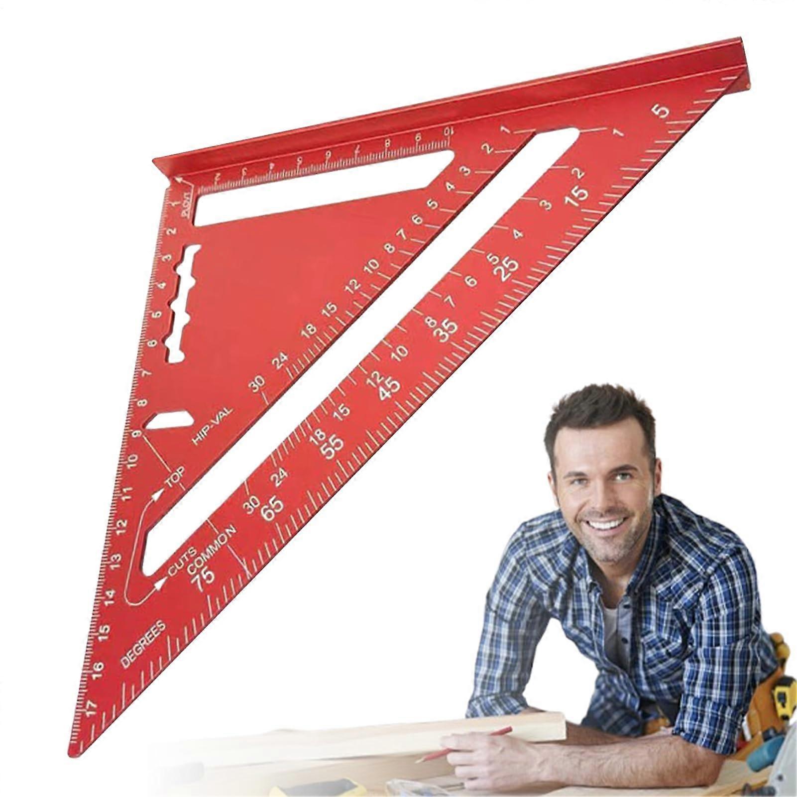 Drawing Triangles - Metric Scales with Angle Stop, Aluminum Alloy Measuring Tool for Precision Geometry in Carpentry and Technical Drawings, Red