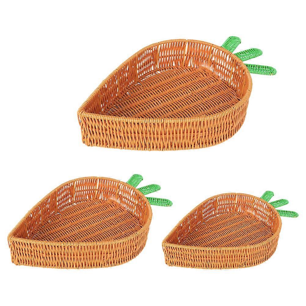 3pcs Carrot Shaped Rattan Fruit Baskets, Handmade Decorative Bowls for Organizing Fruits, Snacks, and Vegetables, Compact Desktop Storage for Kitchen