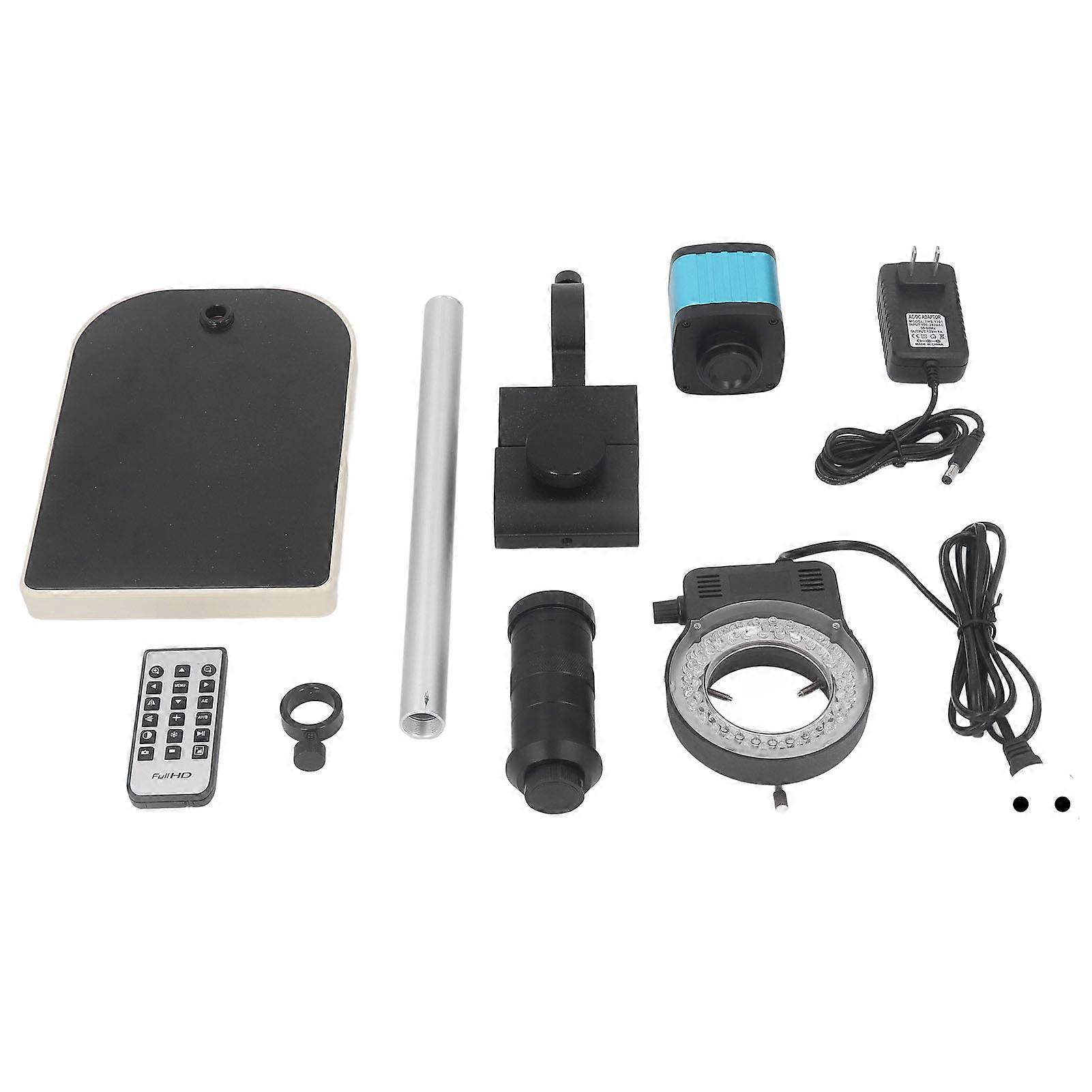 48MP Microscope Camera USB HD Multimedia Interface Output 130X LED Ring Light Adjustable Clamp 100‑240V EU Plug