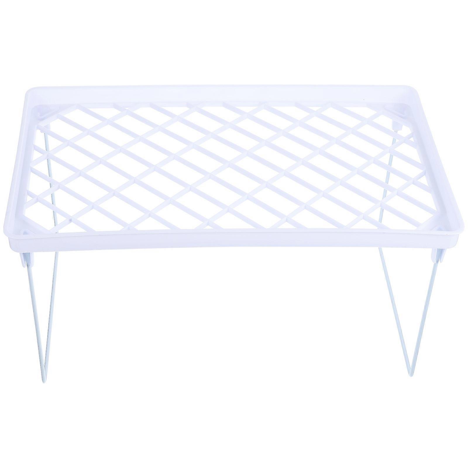 White Folding Desktop Storage Rack with Heightening Shelf Organizer for Office Home Sundries and Stationery, Compact Sturdy Design