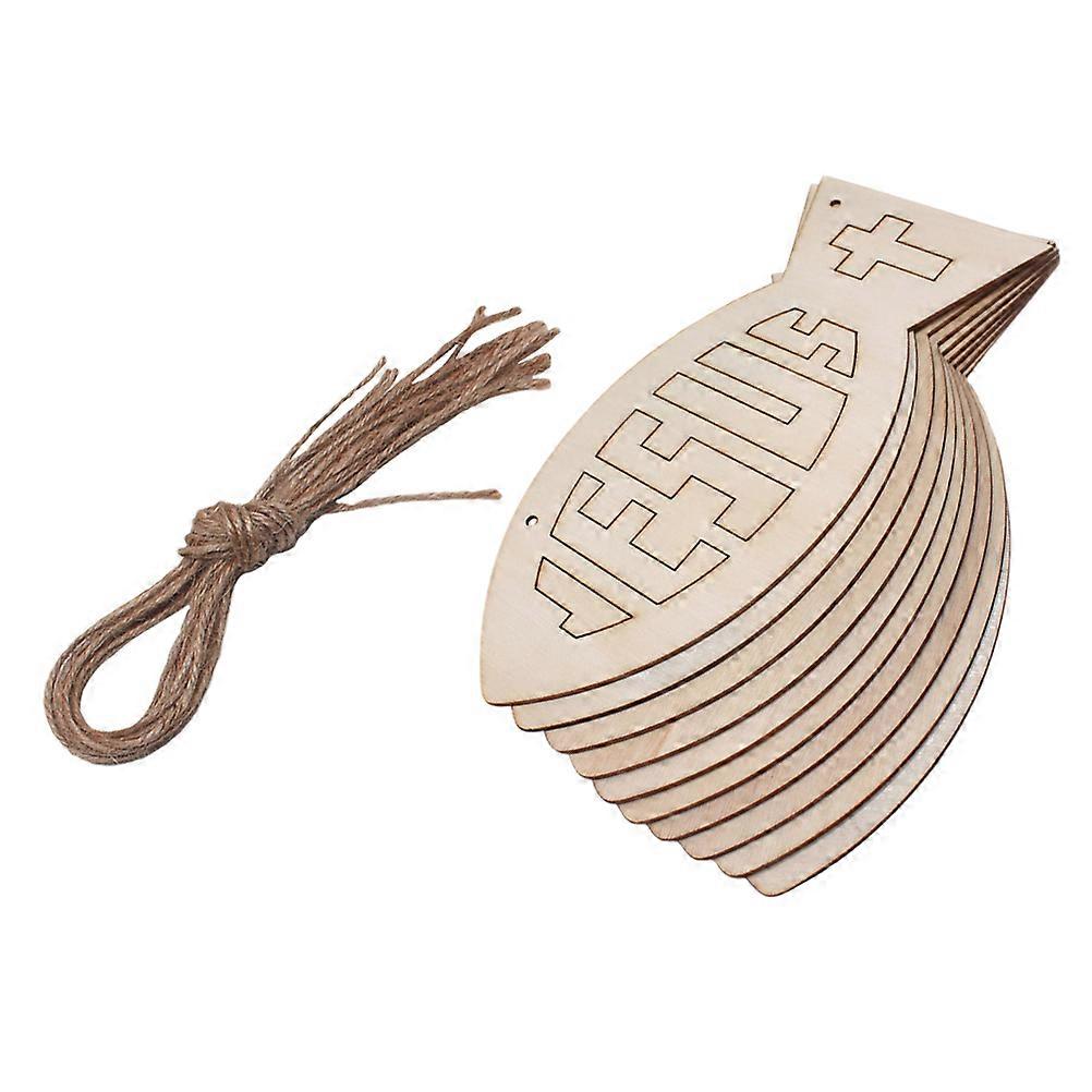 Home Hanging Pieces Fish Design Wooden Chips Wall Hanging Ornament Khaki 20X9cm DIY Decoration 1 Set