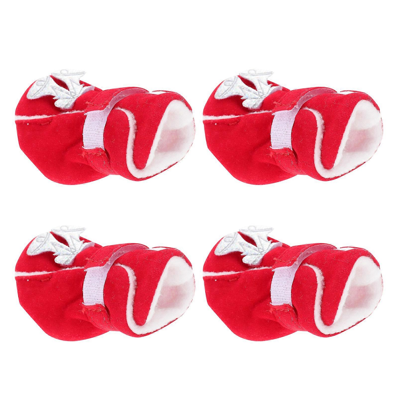 Puppy Boots For Small Dogs 4Pcs Winter Christmas Dog Warm Shoes Red Paw Protection Comfortable Anti-Skid Design