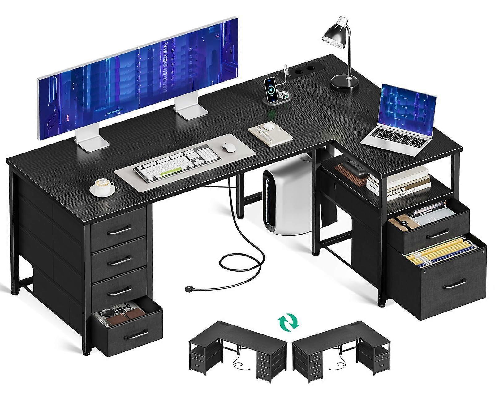 Kirjoituspöytä L-shape Ac Usb Led 140 Cm