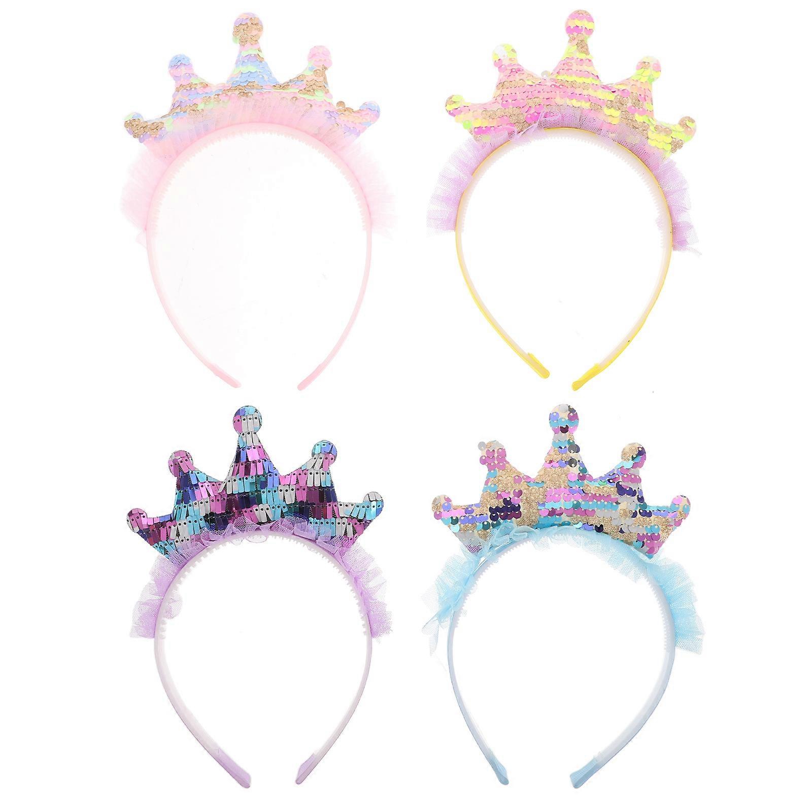Assorted Color Crown Sequins Headbands for Kids Perfect for Parties and Special Occasions 4pcs