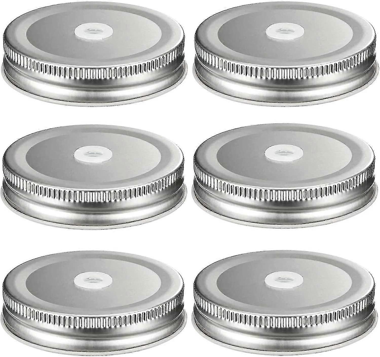 6-pack lock till murarburkar med sugrörshål - Silver Regular Munkonserveringstillbehör