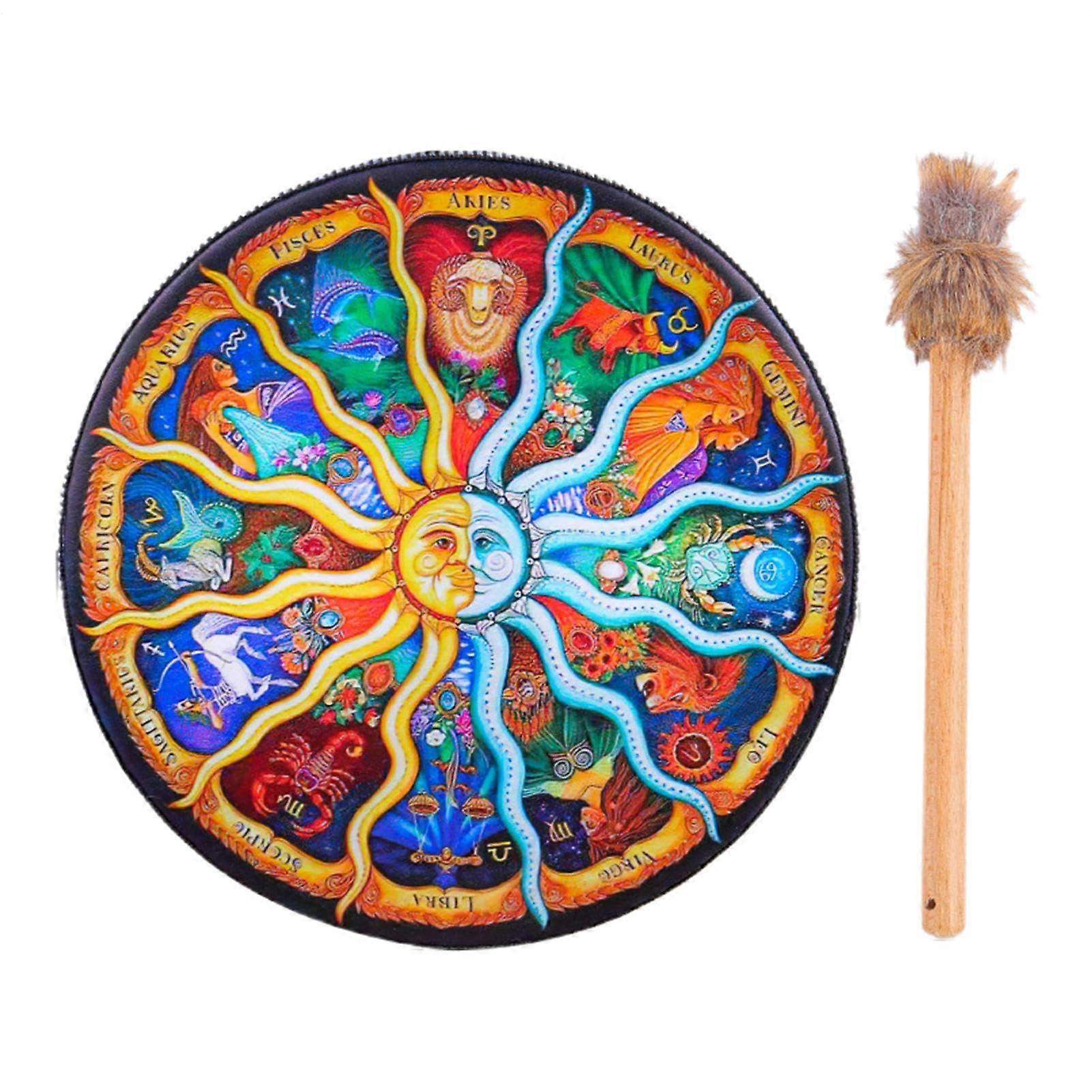 Handmade Siberian Shaman Drum with Drumsticks, Antique Design for Music Lovers (D)