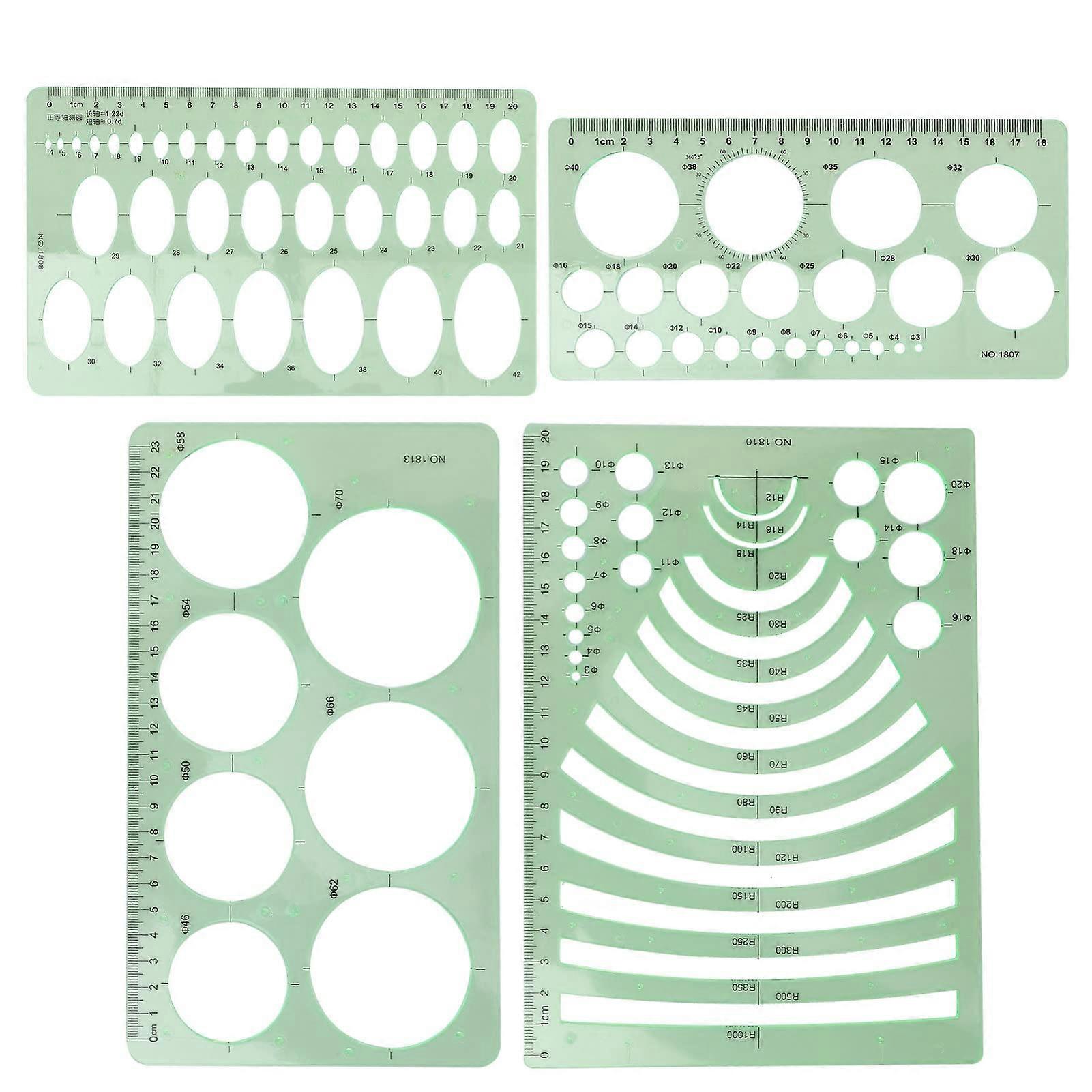 Set of 4 Geometric Mall Rulers Multi-Purpose Drawing Stencils for Architecture and Civil Engineering Projects