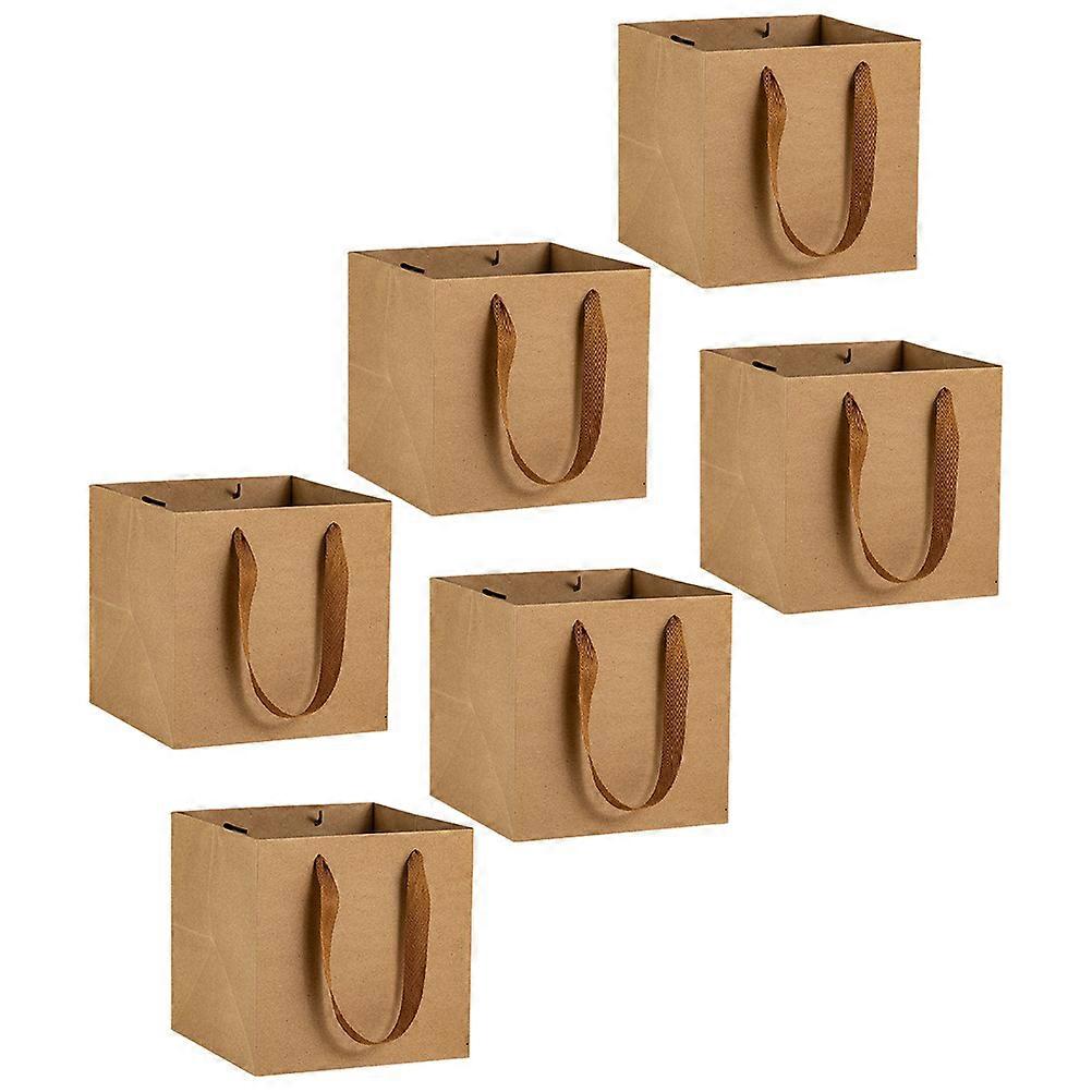 6pcs Paper Flower Handbag Durable Square Present Bag For Plants Cakes Take Out Reusable For Parties Shopping