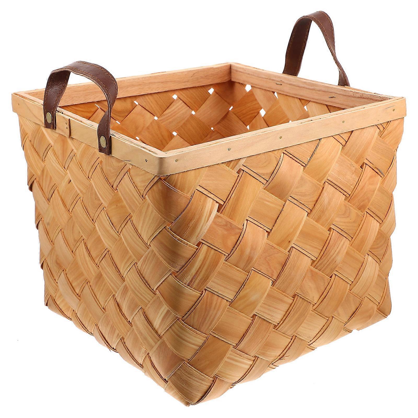 Wooden Fruit Basket with Handles for Storage Use Chocolate Color Strong Bearing Capacity
