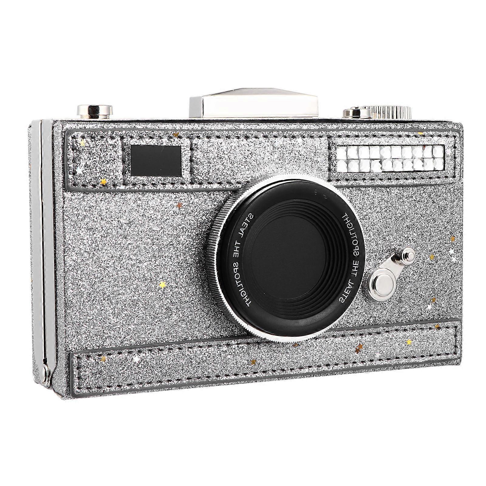 Camera Shape Square Crossbody Bag with Wide Shoulder Straps   Stylish, Comfortable Design for Daily Use, Unique Pattern, Silver Color